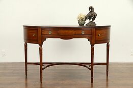 Demilune Half Round Banded Mahogany Vintage Hall Console or Server #32543