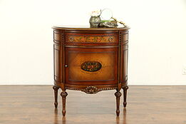 Demilune Half Round Hall Console Cabinet, Mahogany, Hand Painted #32544