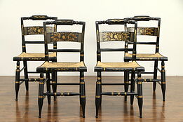 Set of 4 Hitchcock Antique Dining Chairs, Original Painting, Rush Seats  #32550