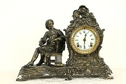 Ansonia NY Antique Shakespeare Figural Clock, Porcelain Dial #32560