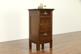 Victorian Oak Antique Barbershop or Bath Cabinet, Nightstand #32606