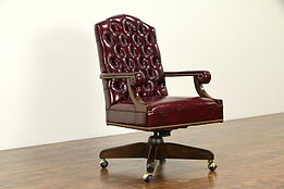 Tufted Leather Swivel Adjustable Desk Chair, Signed Harden 1986 #32749