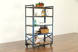 Iron Industrial Salvage Vintage Shelf Unit, Bookcase, Wine or Pantry Rack #32914