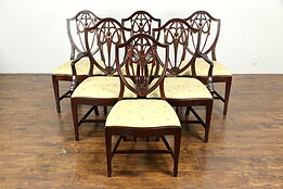 Set of 6 Traditional Mahogany Shield Back Dining Chairs, New Upholstery #33001