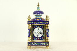 Cloisonne Enamel Chinese Brass Mantel Clock, Quartz Movement #32966
