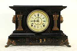 Victorian Antique Mantel Clock, Marble Grain Paint & Lions, Seth Thomas  #32978