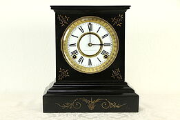 Victorian Antique Iron Mantel Clock, Porcelain Dial, Ansonia NY #33003
