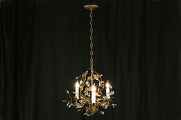 Wrought Iron & Crystal 3 Candle Vintage Chandelier #33054
