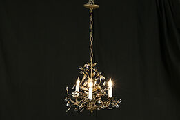 Wrought Iron & Crystal 3 Candle Vintage Chandelier #33055