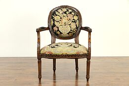 French Antique Louis XVI Style Chair, Black Needlepoint Upholstery #33073