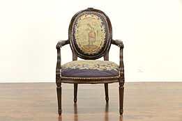 French Antique Louis XVI Style Chair Needlepoint & Petit Point Upholstery #33074