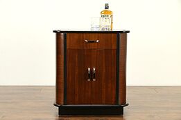 Art Deco Vintage Medical, Bar or Bath Cabinet, Nightstand, Blue Glass #33090