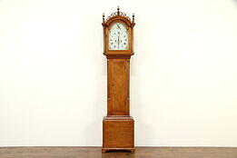 Cherry Antique 1800's Grandfather Tall Case Clock, Painted Dial, Signed #33104