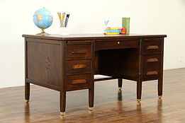 Oak Quarter Sawn Vintage Desk, Brass Feet, File Drawer, NASA Stamp #33136