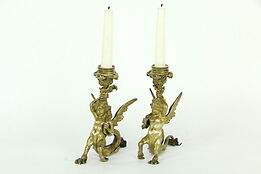 Pair of Antique Bronze Italian Mythological Candlesticks, Pandiani Milan #33159