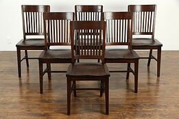 Set of 6 Antique Quarter Sawn Oak Craftsman Dining Chairs #33229