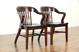 Pair of 1910 Antique Mahogany Finish Banker, Desk or Office Chairs  #33196
