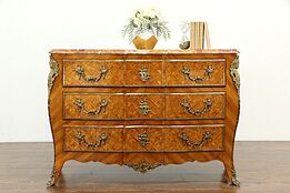 Italian Bombe Tulipwood Marquetry Chest, Dresser, Commode, Marble #33199