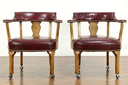 Pair of Bank of London Leather Rolling Library or Game Chairs #33286
