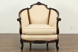 French Design Carved Vintage Club Chair, Recent Upholstery #33298