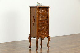 Vintage Carved 5 Drawer Walnut & Mahogany Jewelry or Lingerie Chest  #33303