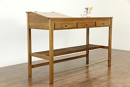 Craftsman Style Vintage Oak Stand Up Desk, 3 Drawers, Signed #33314