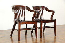 Pair Antique Banker Desk, Office or Library Chairs, Marshall Jackson  #33318