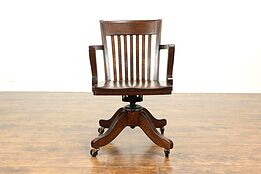 Quartersawn Oak Antique Office Swivel Adjustable Desk Chair, Crocker #33354