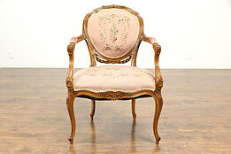 French Style Vintage Beech Chair, Needlepoint & Petit Point Upholstery #33382