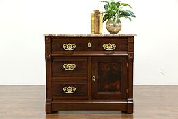 Victorian Eastlake Antique Small Walnut Chest or Nightstand, Marble Top #33650