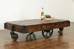 Industrial Salvage 1910 Antique Railroad Maple & Iron Cart, Coffee Table #33774