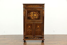 French Rosewood Marquetry Antique Secretary Desk #33846