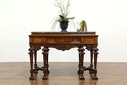 Carved Walnut Antique Hall Console, Server or Sideboard, Marble Top #34137