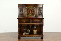 Renaissance Design Antique Bar or China Cabinet, Hand Painted #33936