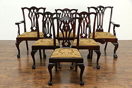 Set of 6 (5+1) Georgian Chippendale Vintage Dining Chairs, New Upholstery #33974