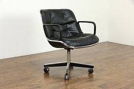 Knoll Midcentury Vintage Swivel Adjustable Leather & Chrome Desk Chair #34287