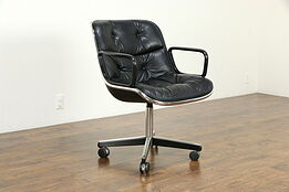 Knoll Midcentury Vintage Swivel Adjustable Leather & Chrome Desk Chair #34338