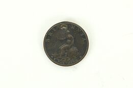 English Antique 1791 Farthing Copper Coin, Hole for Necklace #34436