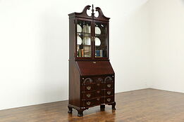 Traditional Vintage Cherry Secretary Desk & Lighted Bookcase, Jasper  #34437