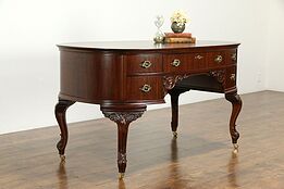Art Nouveau Mahogany Antique Oval Partner Desk, Original Hardware #33945