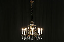 Crystal & Patinated Brass 8 Candle Vintage Chandelier  #34031