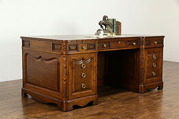 Carved Vintage Executive or Library Desk, Viking Oak by Romweber #34547