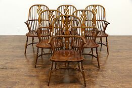 Set of 6 Vintage Windsor Elm & Oak Dining Chairs with Arms, England #34688