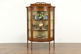 English Antique Edwardian Satinwood Curved Glass Curio or China Cabinet  #34757