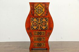 Chinese Tibetan Hand Painted Lacquer Hourglass Shaped Cabinet #33562