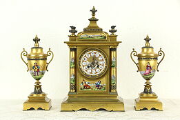 Bronze & Porcelain French Antique Clock Set Hamilton Creighton Paris #33916