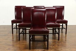 Traditional Set of 6 Leather & Mahogany Dining Chairs, Hancock & Moore #34391