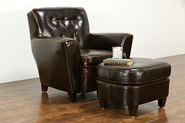 Leather Tufted Club Chair & Ottoman, Custom Made Bradington Young #34813
