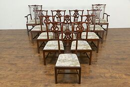 Set of 12 Gerogian Chippendale Vintage Mahogany Dining Chairs Ethan Allen #34873