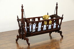 Victorian Antique Carved Walnut Baby Rocking Cradle #34316